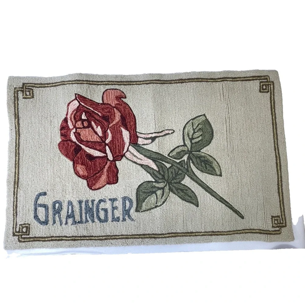 Rose Hooked Rug 27 X 44